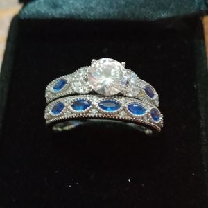 BONLAVIE Women's 3.5ct Round Cubic Zirconia Marquise Created Blue Sapphire 925 S